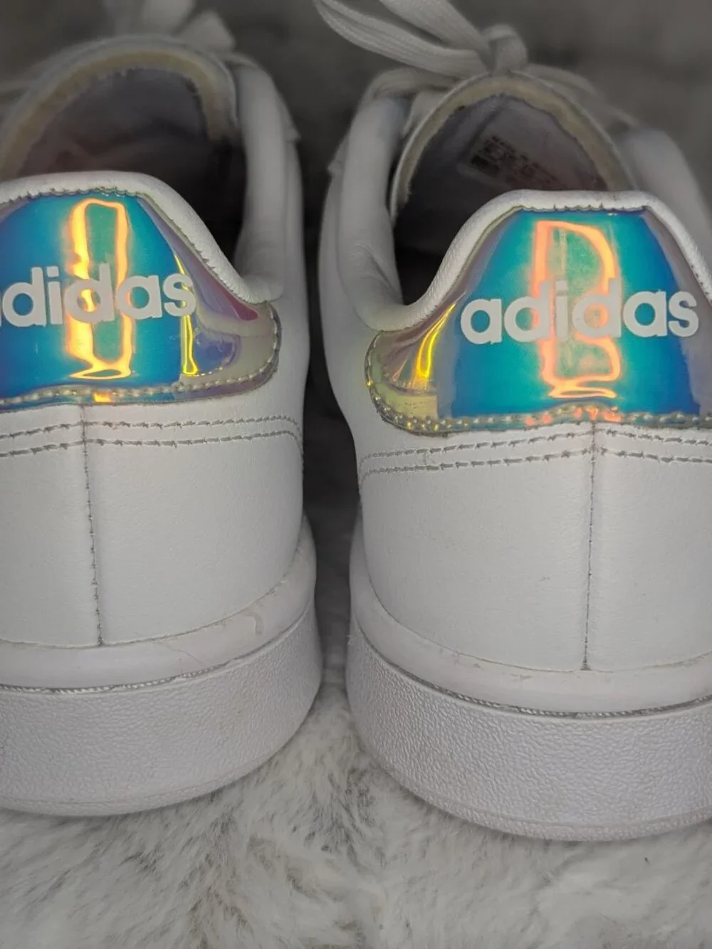 Adidas Grand Court Women's Size 8 White Holographic Iridescent Sneakers EUC